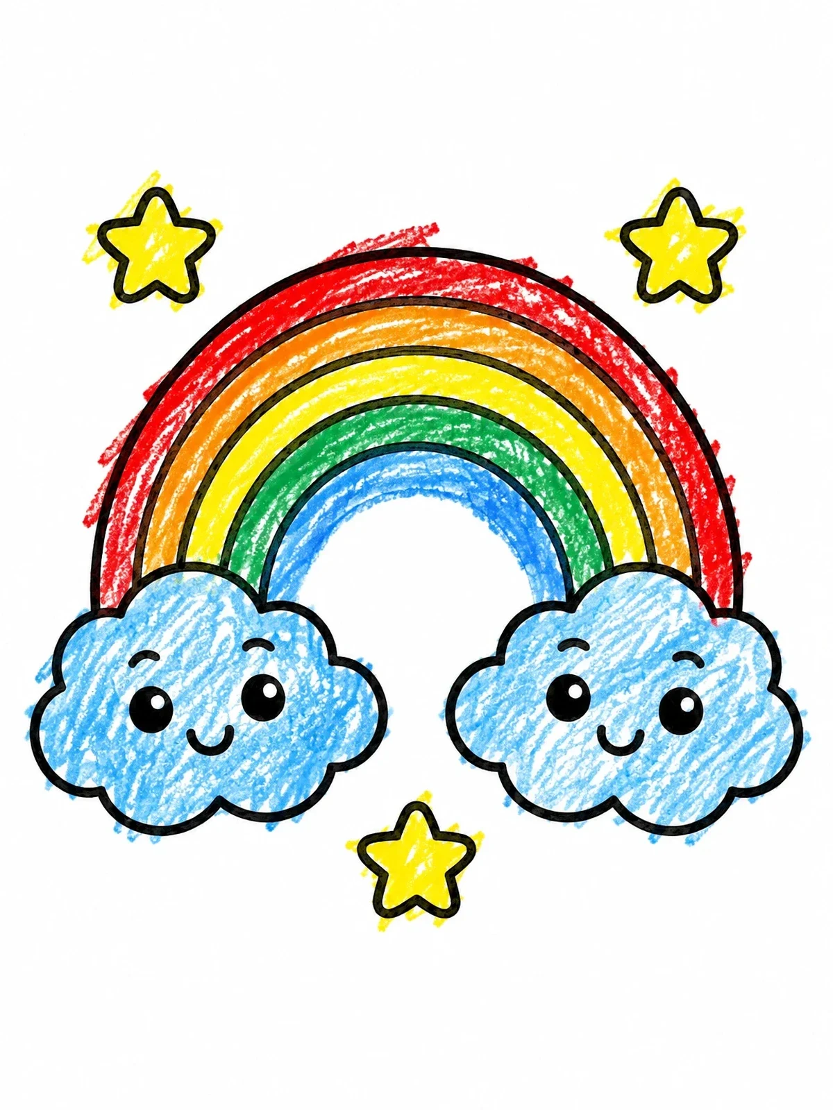 Colored example of the Cheerful Rainbow And Smiling Clouds coloring page