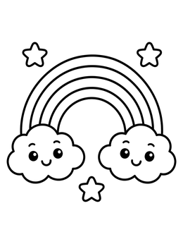 Free printable Cheerful Rainbow And Smiling Clouds coloring page