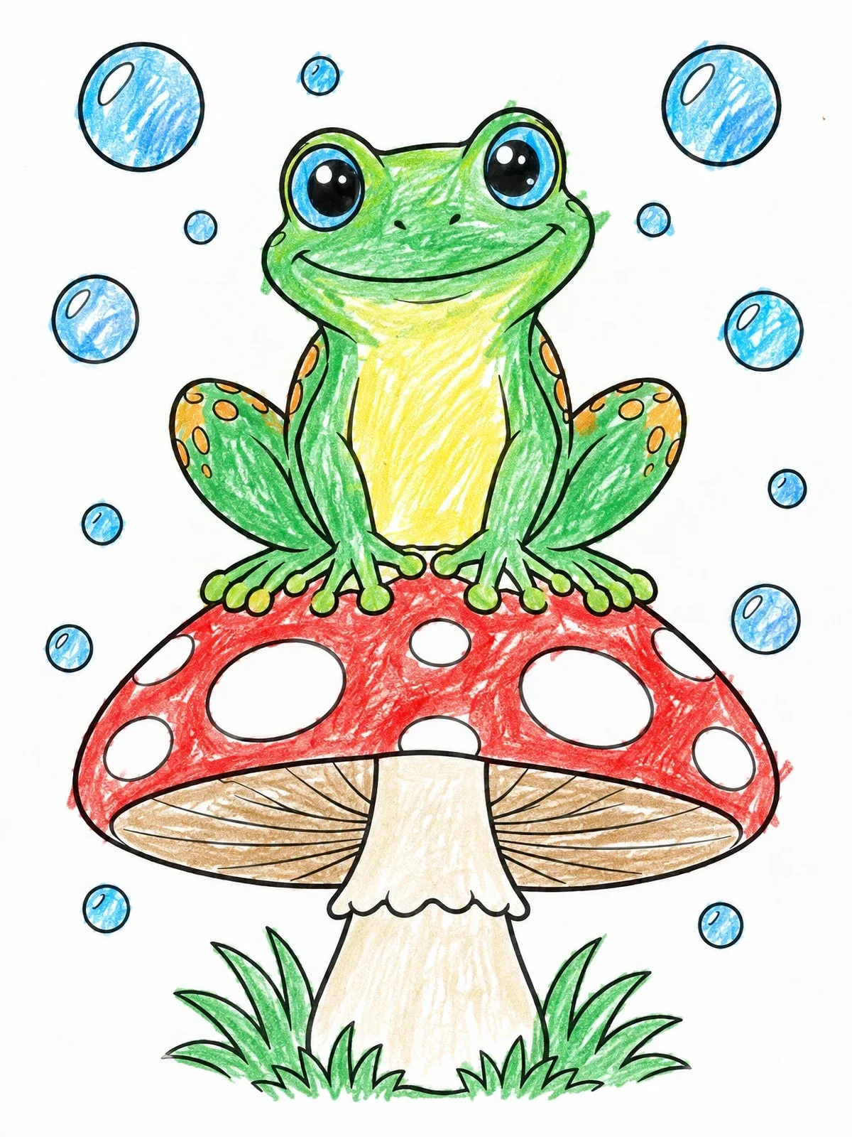 Colored example of the Cute Frog On A Toadstool coloring page