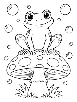 Free printable Cute Frog On A Toadstool coloring page