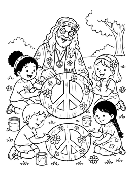 Free printable Painting Peace Signs In The Park coloring page
