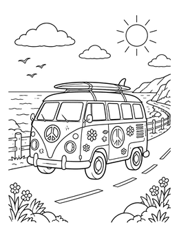 Free printable Retro Camper Van By The Coast coloring page