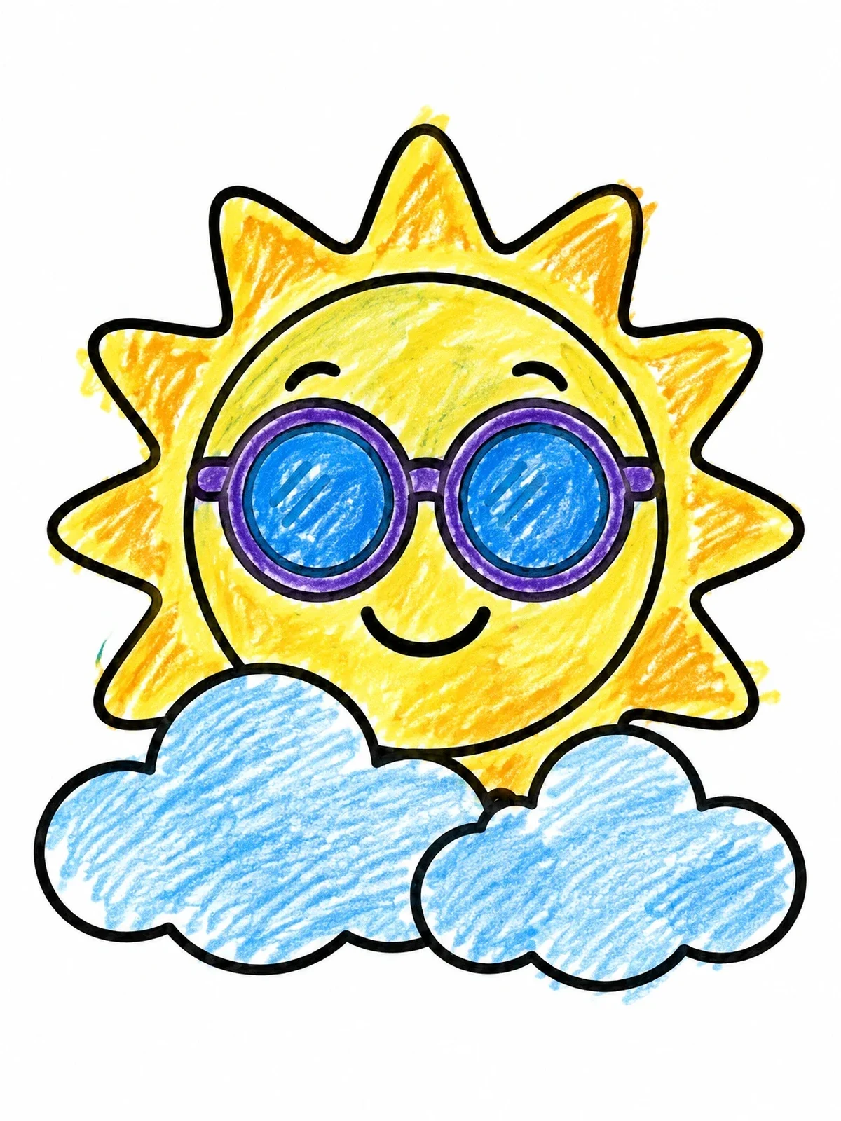 Colored example of the Retro Sun With Round Sunglasses coloring page