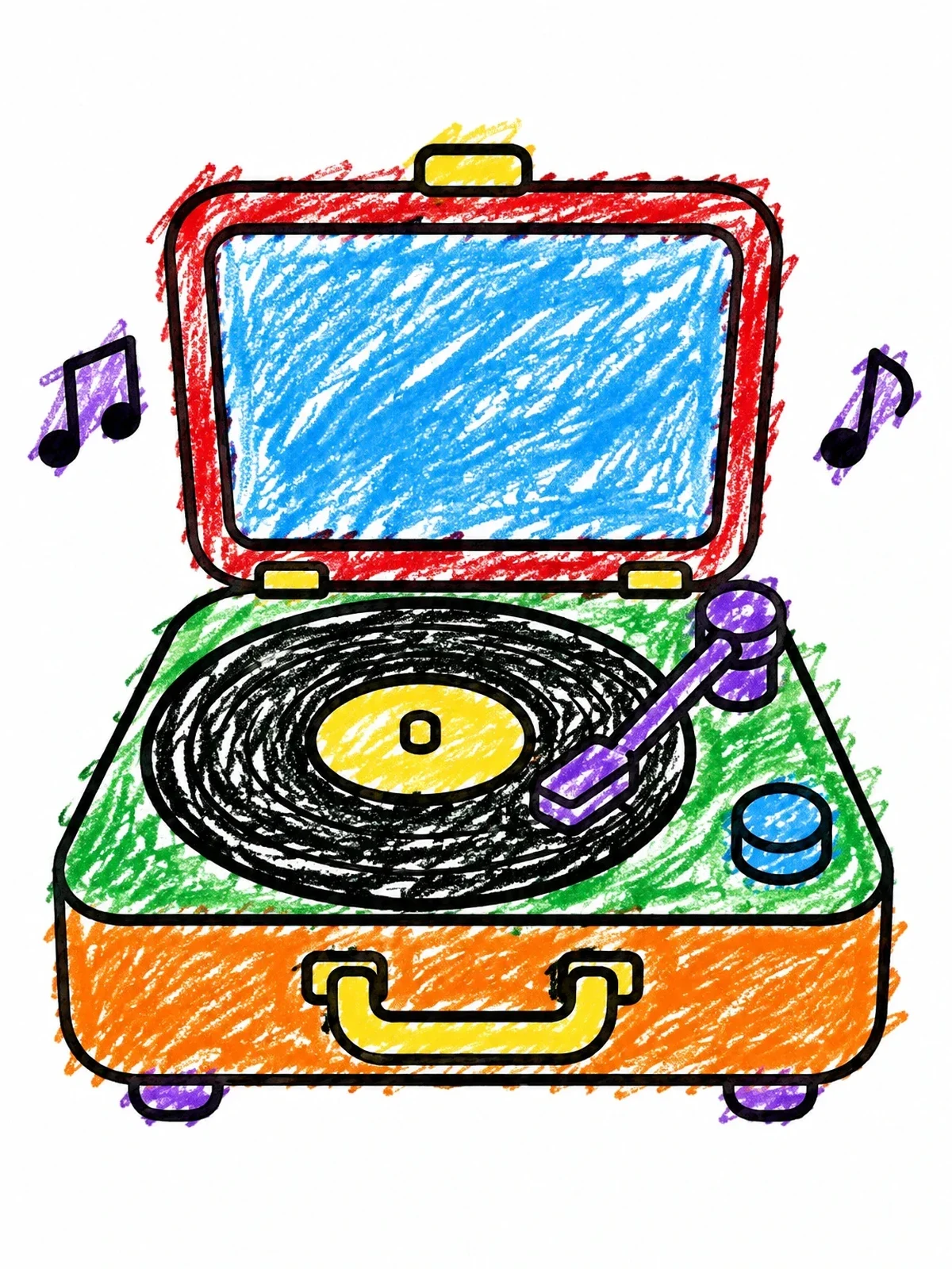 Colored example of the Vintage Suitcase Record Player coloring page