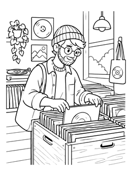 Free printable Browsing Vinyl Records In A Shop coloring page