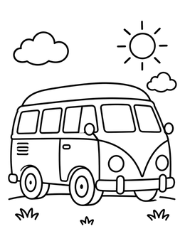 Free printable Vintage Camper Van In The Sun coloring page
