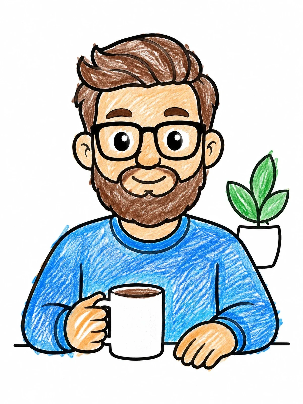 Colored example of the Bearded Man With Coffee Mug coloring page