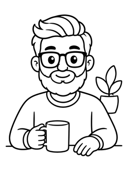 Free printable Bearded Man With Coffee Mug coloring page