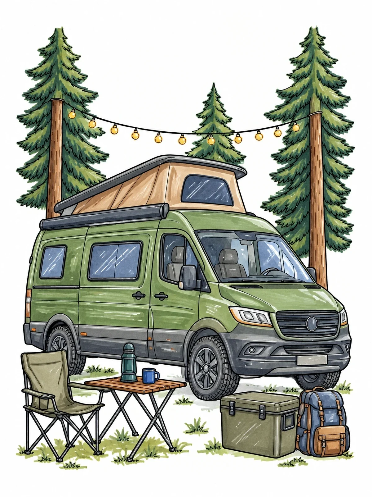 Colored example of the Camper Van Camping In Pines coloring page