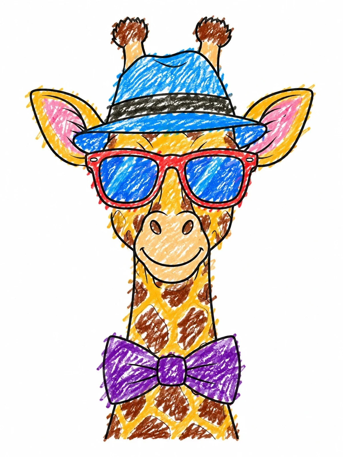Colored example of the Hipster Giraffe With Fedora And Sunglasses coloring page