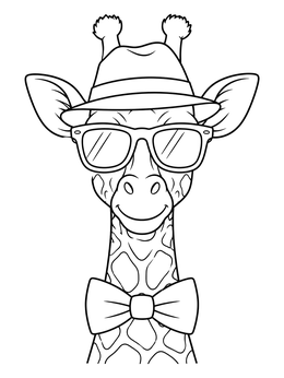 Free printable Hipster Giraffe With Fedora And Sunglasses coloring page
