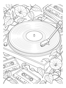 Free printable Vintage Record Player And Cassettes coloring page