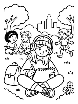 Free printable Young Artist Sketching In Park coloring page