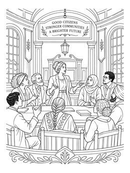 Free printable Historic Meeting House Community Debate coloring page