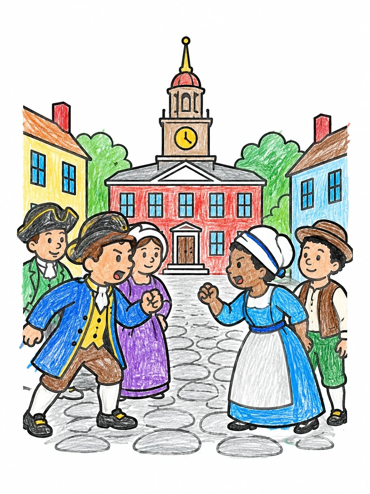 Colored example of the Historic Debate In Colonial Boston coloring page