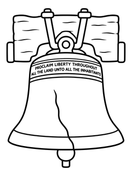 A simple Liberty bell coloring page showing its famous crack and historic inscription.