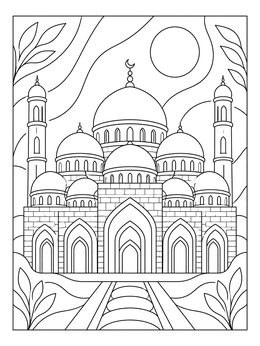 Free printable Historic Mosque With Multiple Domes coloring page
