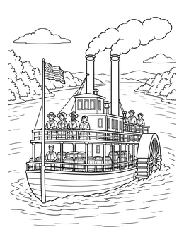 Free printable Historic River Steamboat With Passengers coloring page