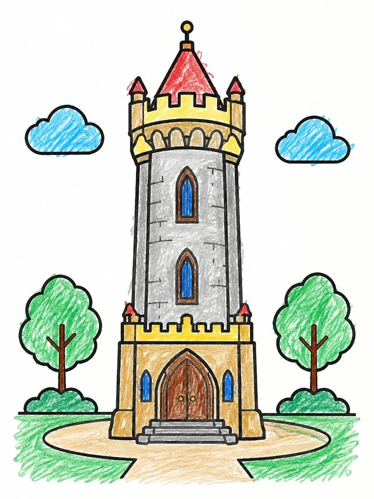 Colored example of the Historic Stone Water Tower coloring page