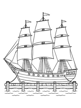 Free printable Historic Tall Ship At Wooden Pier coloring page