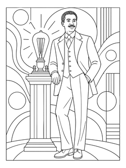 Free printable Historical Inventor Beside Vintage Light Bulb coloring page