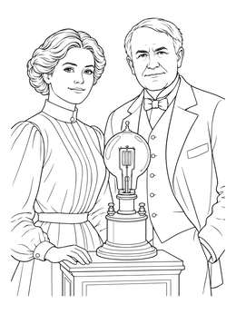 Free printable Historical Inventors With Vintage Light Bulb coloring page