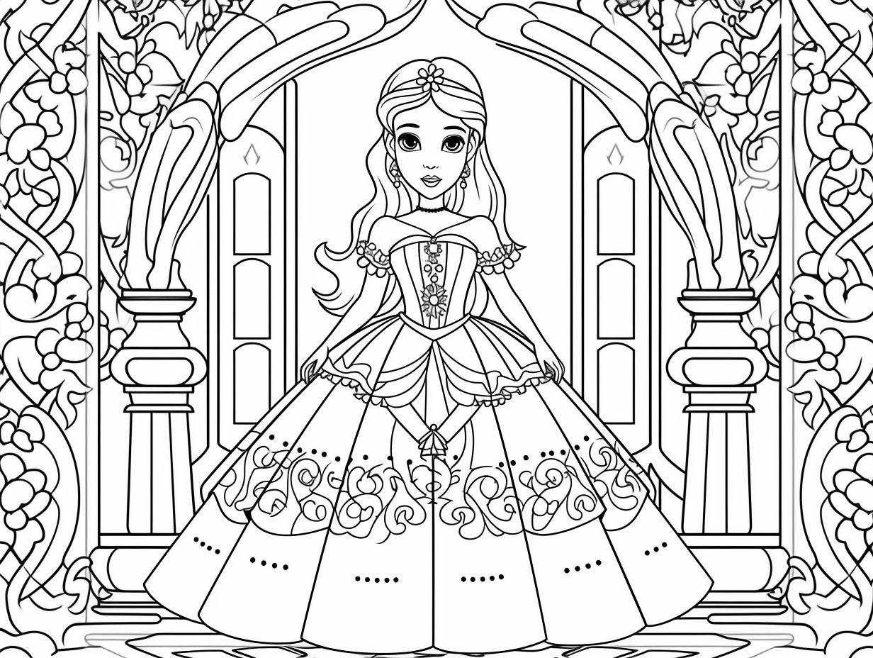 Historical Princess Coloring Scene - Coloring Page