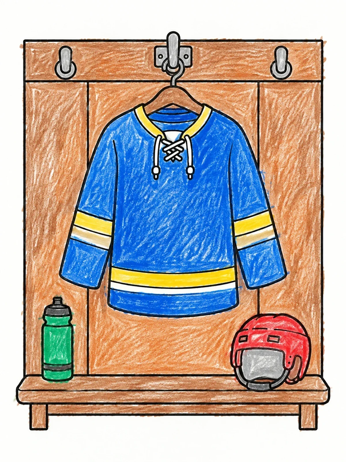 Colored example of the Hockey Jersey In Locker Room coloring page
