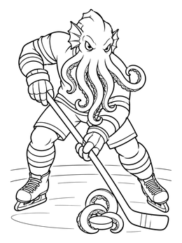 Free printable Ice Hockey Playing Sea Monster coloring page