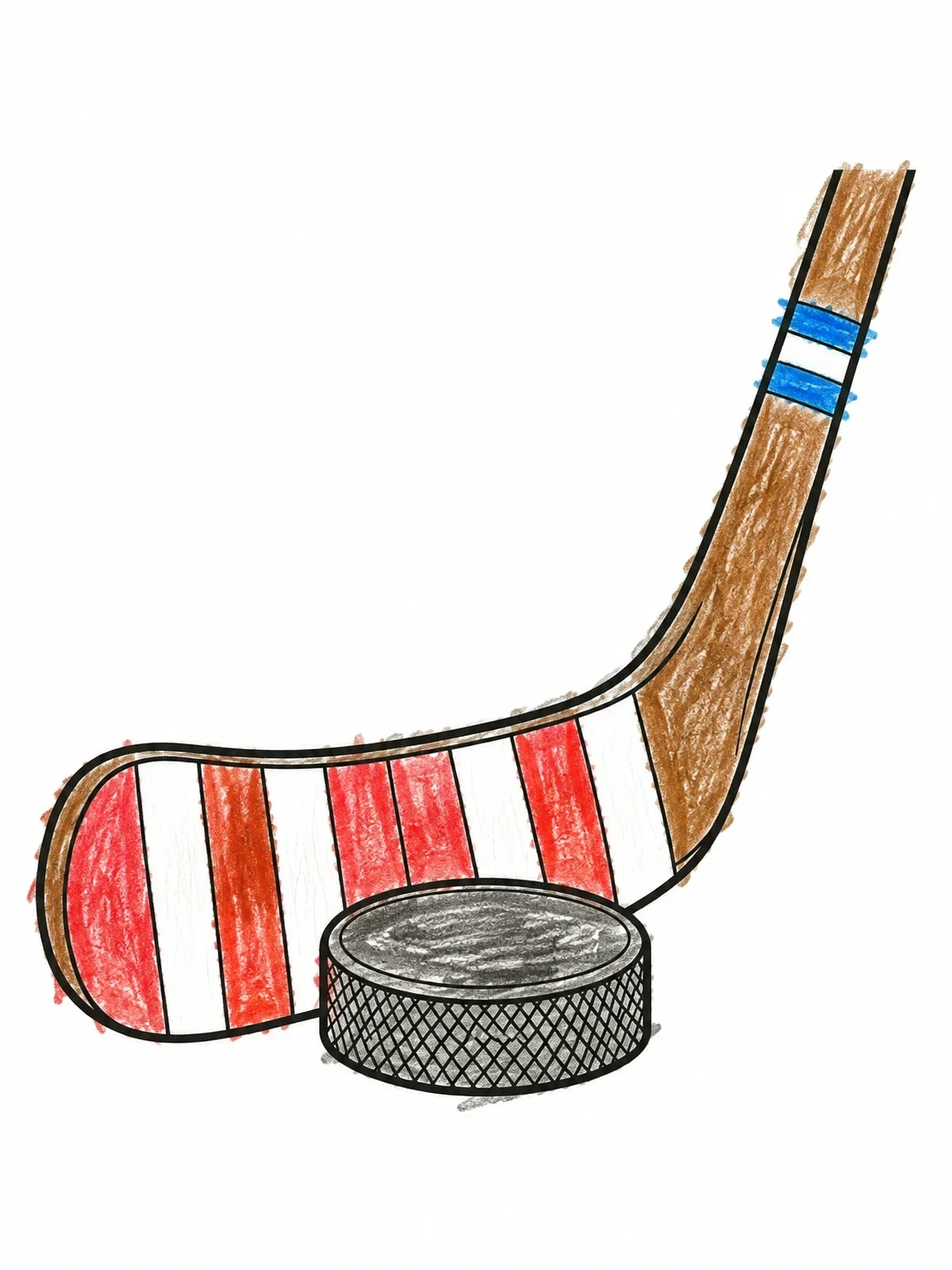 Colored example of the Hockey Stick And Textured Puck coloring page