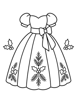 Free printable Holiday Ball Gown With Holly coloring page