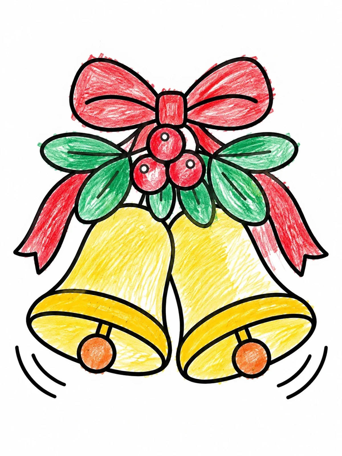 Colored example of the Holiday Bells With Bow And Berries coloring page