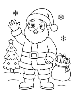 Free printable Cheerful Santa Waving In The Snow coloring page