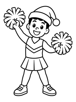 Free printable Holiday Cheerleader With Santa Hat coloring page