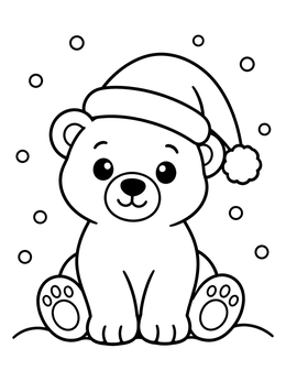Free printable Cute Polar Bear Cub In Santa Hat coloring page