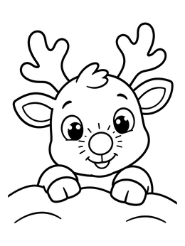 Free printable Cute Reindeer Peeking Over Snowbank coloring page