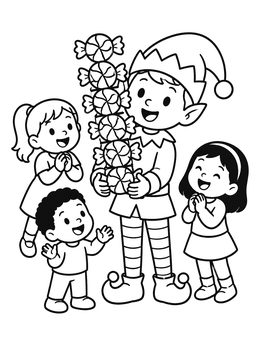 Free printable Holiday Elf With Peppermint Candies coloring page