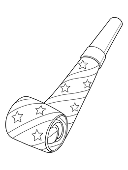 A festive party horn with stars in this holiday coloring page.