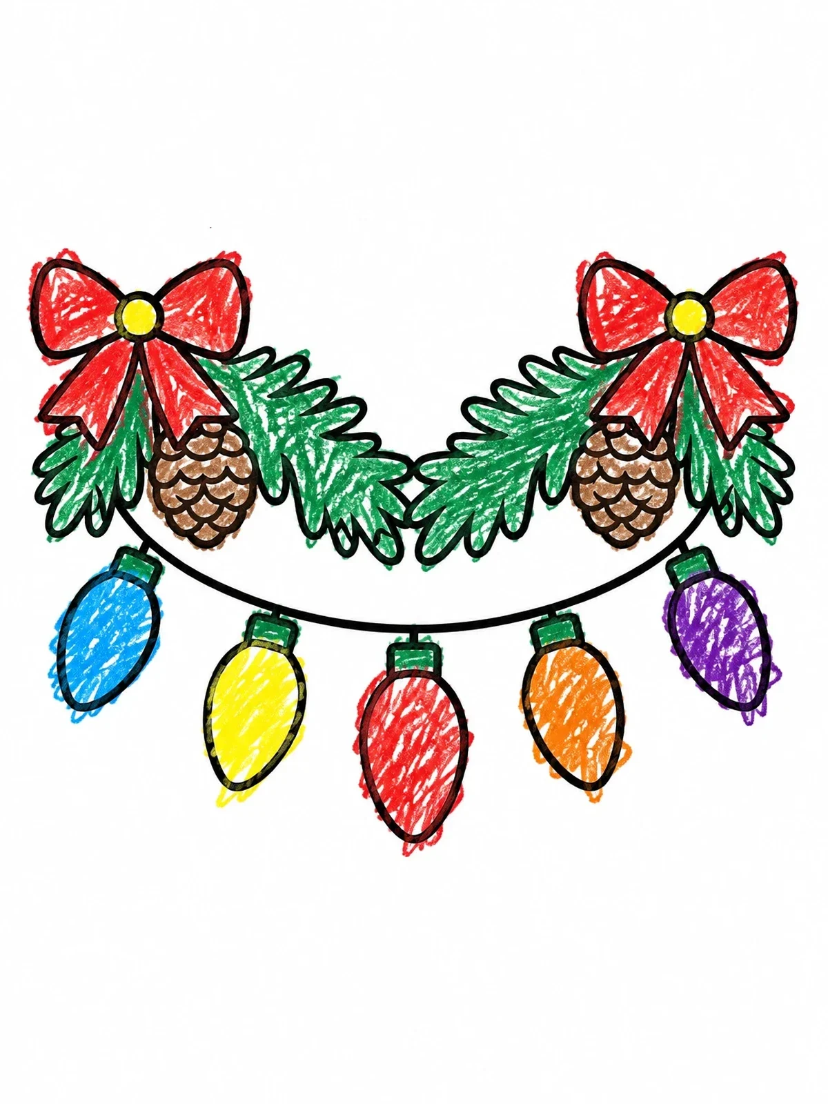 Colored example of the Holiday Garland With Glowing Light Bulbs coloring page