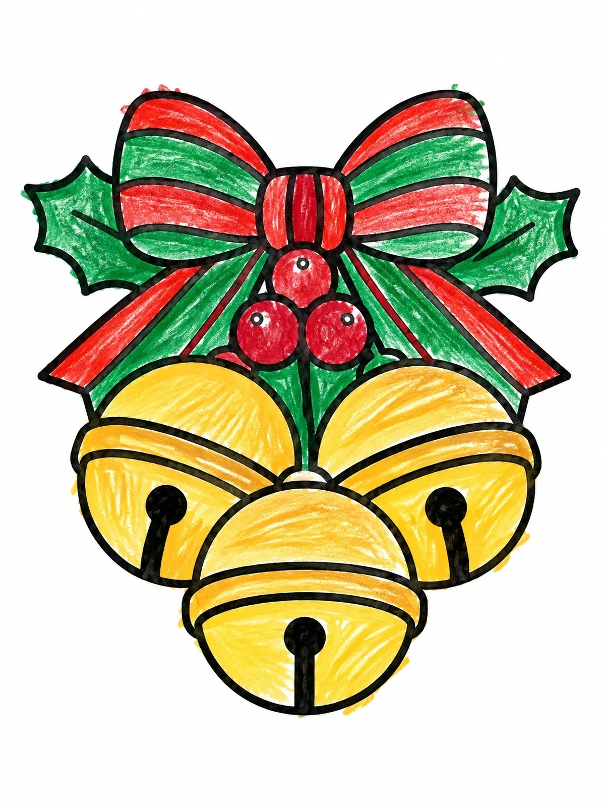 Colored example of the Holiday Jingle Bells With Ribbon coloring page