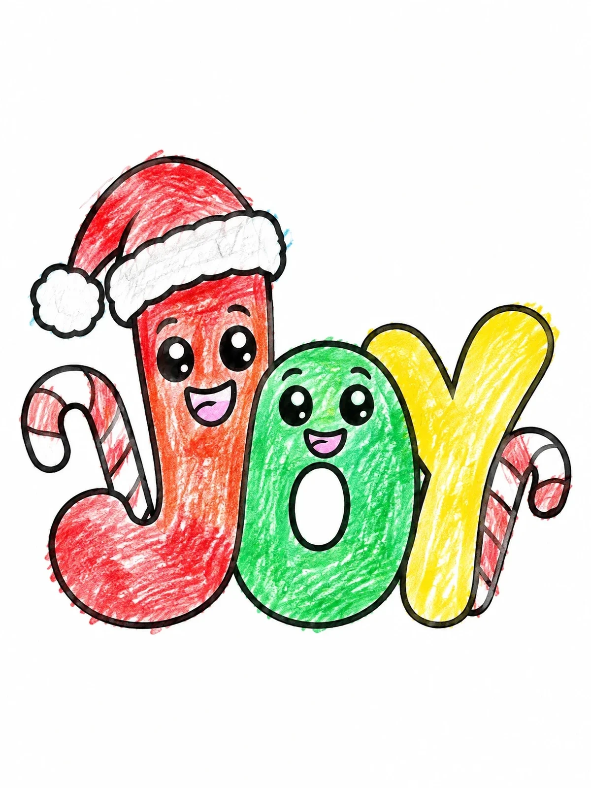 Colored example of the Holiday Joy Bubble Graffiti Letters coloring page