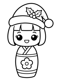 Free printable Holiday Kokeshi Doll With Santa Hat coloring page