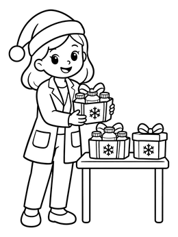 Free printable Holiday Pharmacist With Gift Sets coloring page