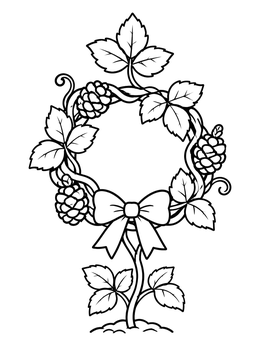 Free printable Holiday Poison Ivy Vine Wreath coloring page