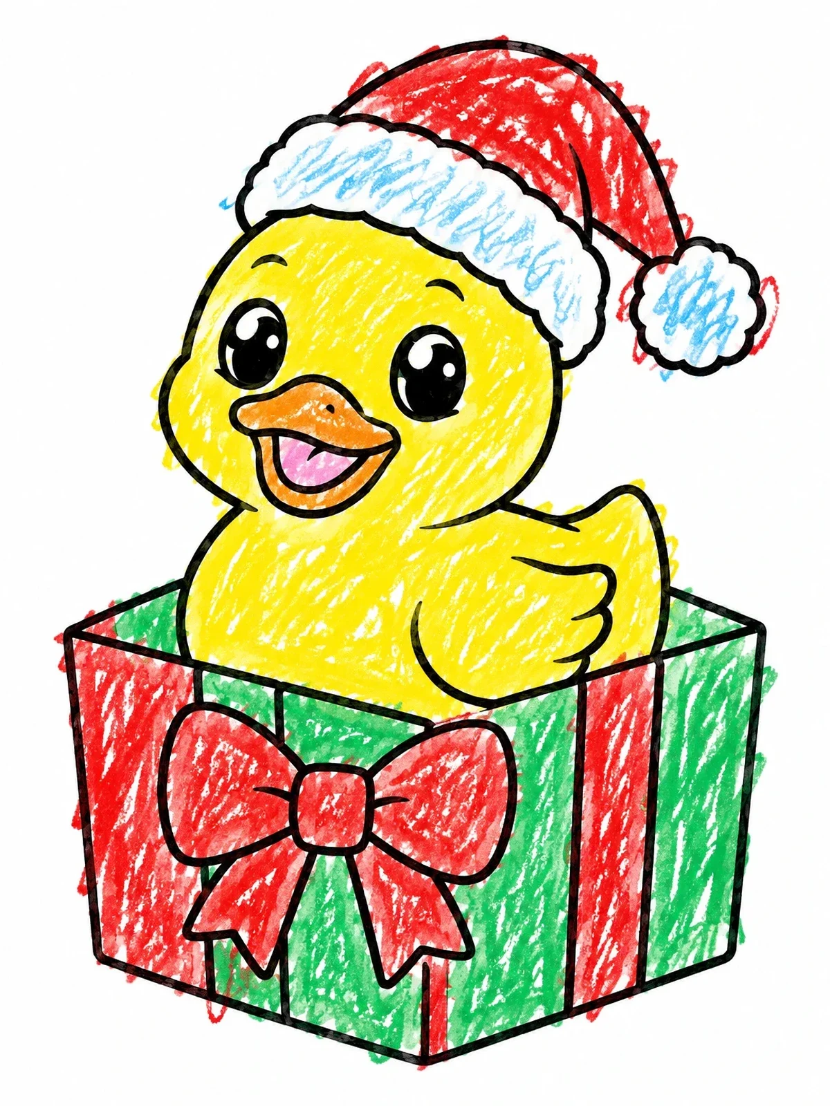 Colored example of the Holiday Rubber Duck In Gift Box coloring page