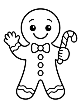 Free printable Smiling Gingerbread Man With Candy Cane coloring page