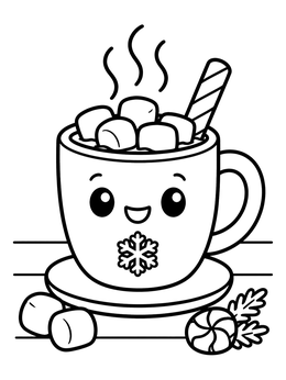 Free printable Smiling Hot Cocoa Mug With Marshmallows coloring page