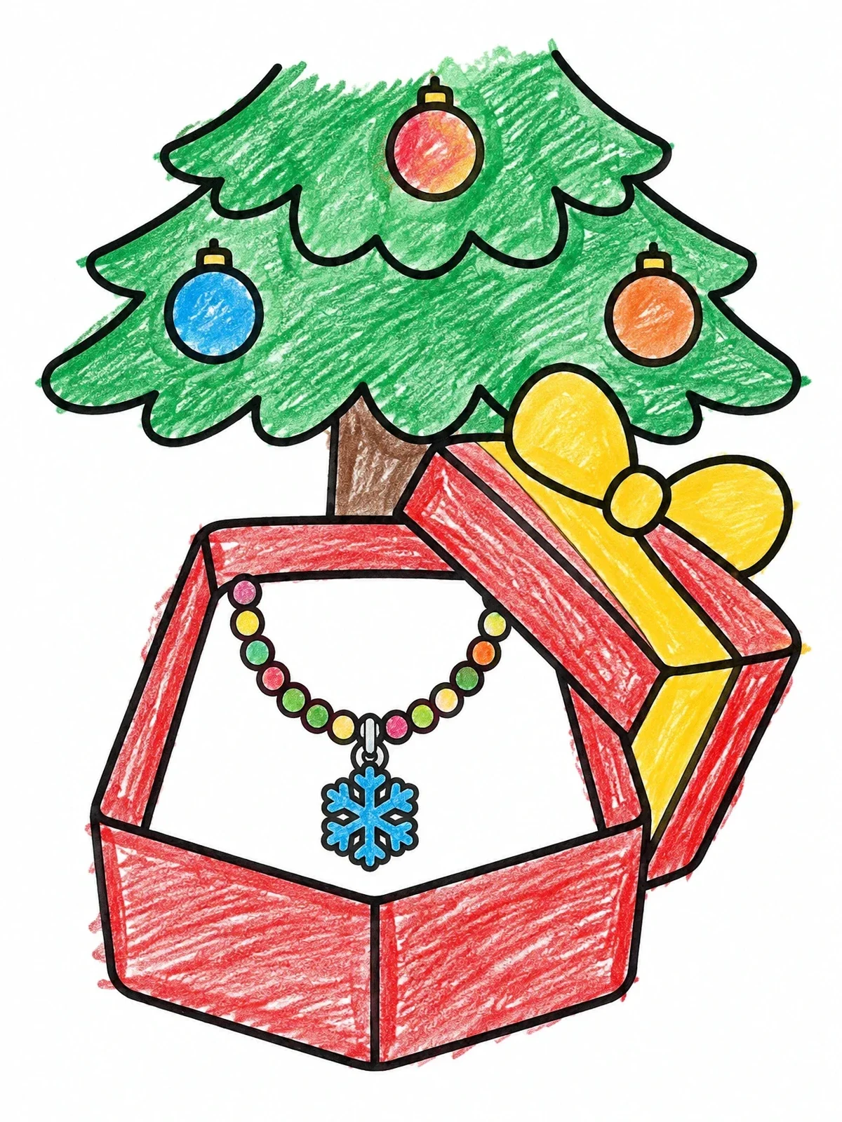 Colored example of the Holiday Necklace In A Gift Box coloring page