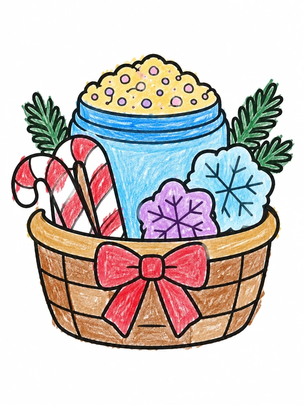 Colored example of the Holiday Spa Gift Basket coloring page