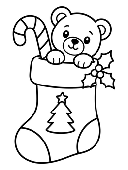 Free printable Teddy Bear In Christmas Stocking coloring page